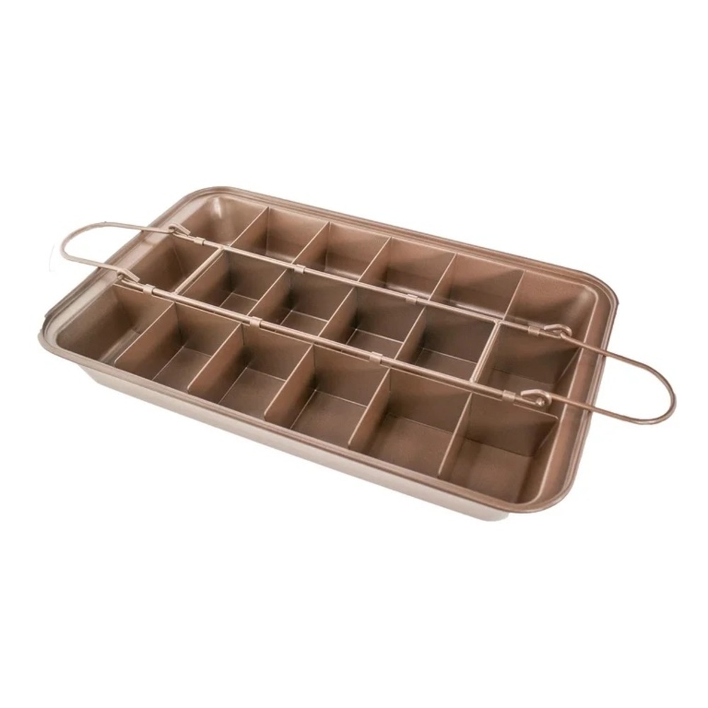 Amazon Gold Non-Stick Brownie Pan with Grid Divider
